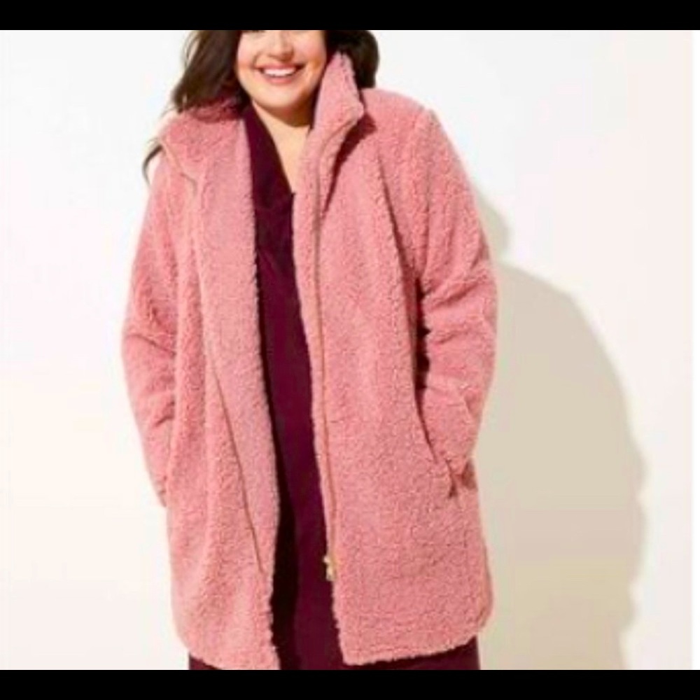 NWT Loft Pink Sherpa Coat (Plus)